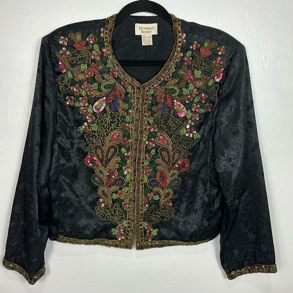 Victoria’s Secret Vintage Satin Floral Beaded Cropped Jacket Size M/L - Picture 1 of 8
